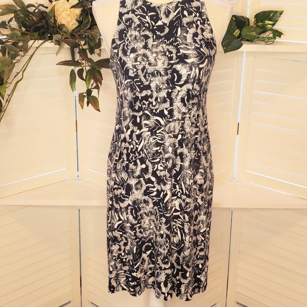ATHLETA BLUE/GRAY FLORAL SLEEVELESS DRESS SIZE SMALL